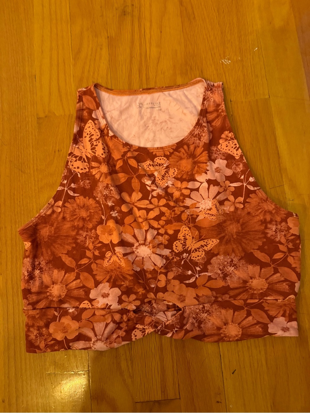 aerie Orange Floral Knot-Front Crop Tank